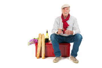 French man with bread and wine