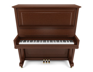 Fototapeta na wymiar brown upright piano isolated on white background