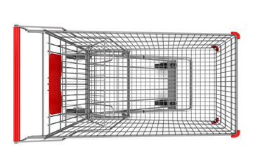 top view of empty shopping cart isolated on white background