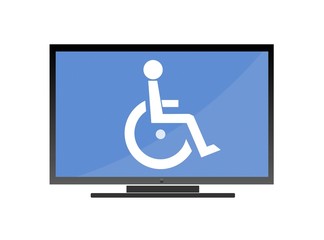 Personne handicapée en fauteuil roulant dans un écran de télévision