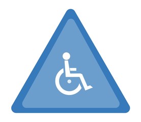 Personne handicapée en fauteuil roulant dans un panneau triangulaire