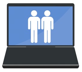 Couple d'homme dans un ordinateur portable