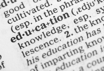 Macro image of dictionary definition of education