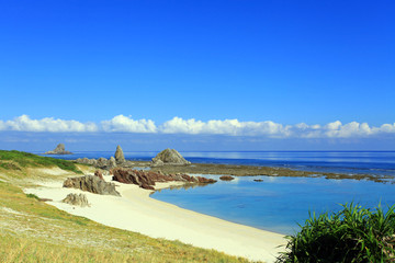 Fototapeta na wymiar 南国沖縄　美しいビーチと夏空