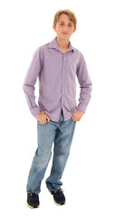 Serious Handsome Teen in Casual over white with clipping path.