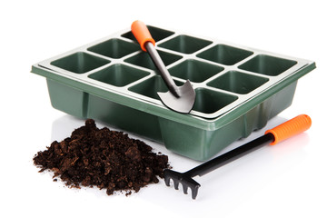 Seed box for seedling isolated on white