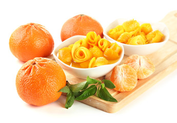 Fototapeta na wymiar Orange jam with zest and tangerines
