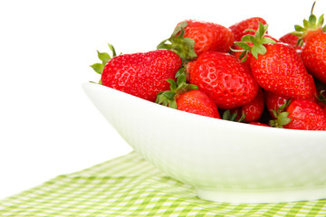 Fresh strawberry in bowl isolated on white