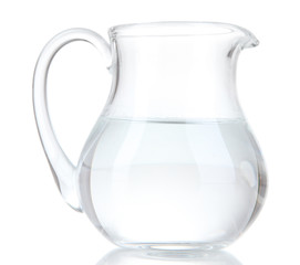 Glass pitcher of water isolated on white