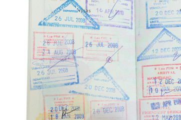 passport with thai and lao stamps