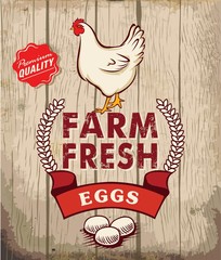 Retro Fresh Eggs Poster Design With Wooden Background
