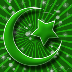 Islam Symbol in Green Burst and Sparkle