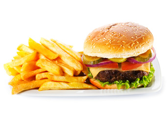 hamburger with fries