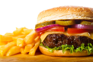 hamburger with fries