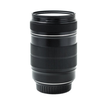 Zoom lens with filter stayed on white background