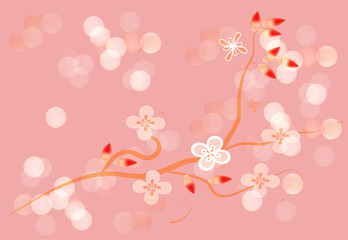 Japanese branch blossom pink background
