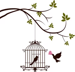 Papier Peint photo Oiseaux en cages l& 39 oiseau apporte l& 39 amour à l& 39 oiseau dans la cage