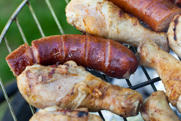 barbecue with delicious grilled meat on grill