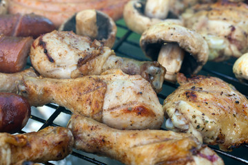 barbecue with delicious grilled meat on grill