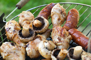 barbecue with delicious grilled meat on grill
