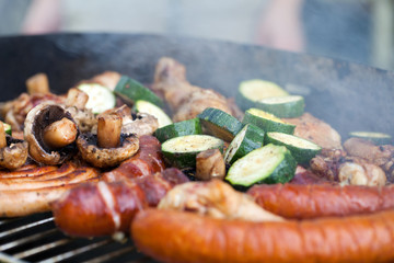 barbecue with delicious grilled meat on grill