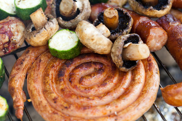 barbecue with delicious grilled meat on grill