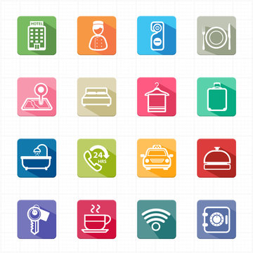 Flat icons hotel travel and white background