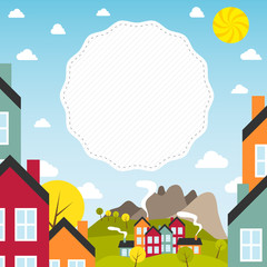 Banner with small town. Vector illustration.
