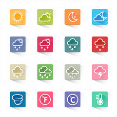 Weather flat icons set and white background