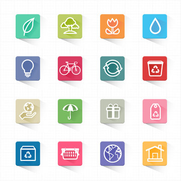 Green ecology icon set and white background
