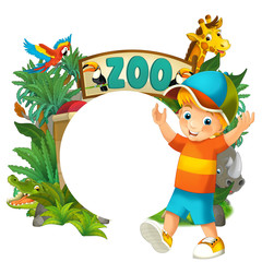 Obraz na płótnie Canvas Cartoon zoo and children - banner illustration