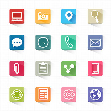 Web mobile applications flat icons set and white background