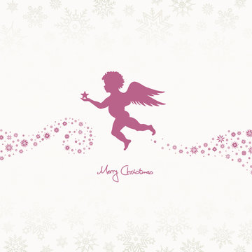 Flying Angel Holding Star Beige/Berry Snowflakes