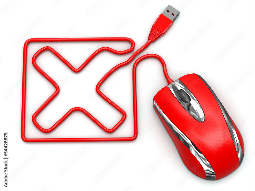 Aufkleber online checklist. computer mouse on white isolated background. r
