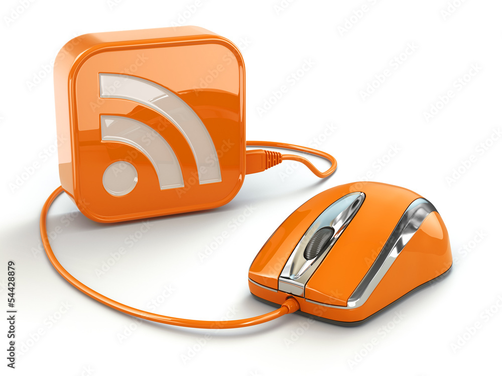 Aufkleber Computer mouse and rss sign. Three-dimensional concept.