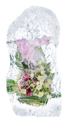 delicate bouquet of flowers in the ice