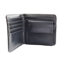 Black leather wallet isolated