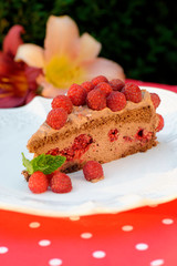 Chocolate mousse cake with raspberries