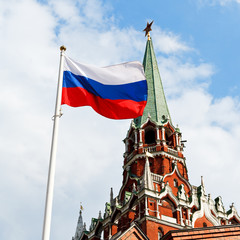Russian state flag flying in wind