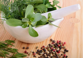 Herbs and peppercorn