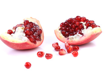 Slices and seeds pomegranate.