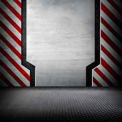metal interior with warning stripes