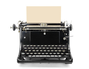 Typewriter with blank sheet isolated on white. - obrazy, fototapety, plakaty