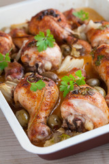 Roast chicken drumsticks with olives