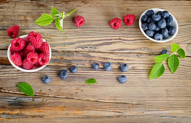 Raspberries and blueberries