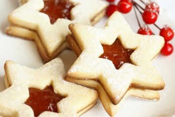Christmas cookies with jam, star shape