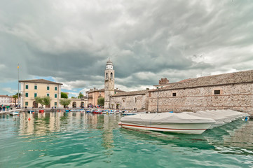Fototapeta premium harbor of Lazise on eastern shore of Lake Garda
