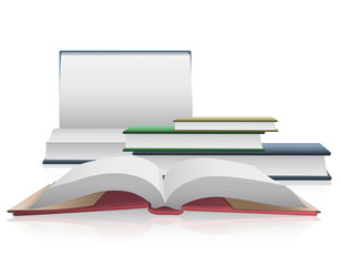 Several books isolated on white background.