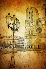 Papier Peint photo Lavable Illustration Paris Gravure Notre-Dame de Paris