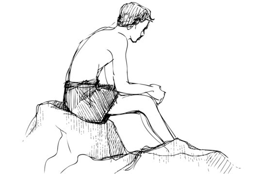 Как нарисовать сидящего человека на коленях поэтапно